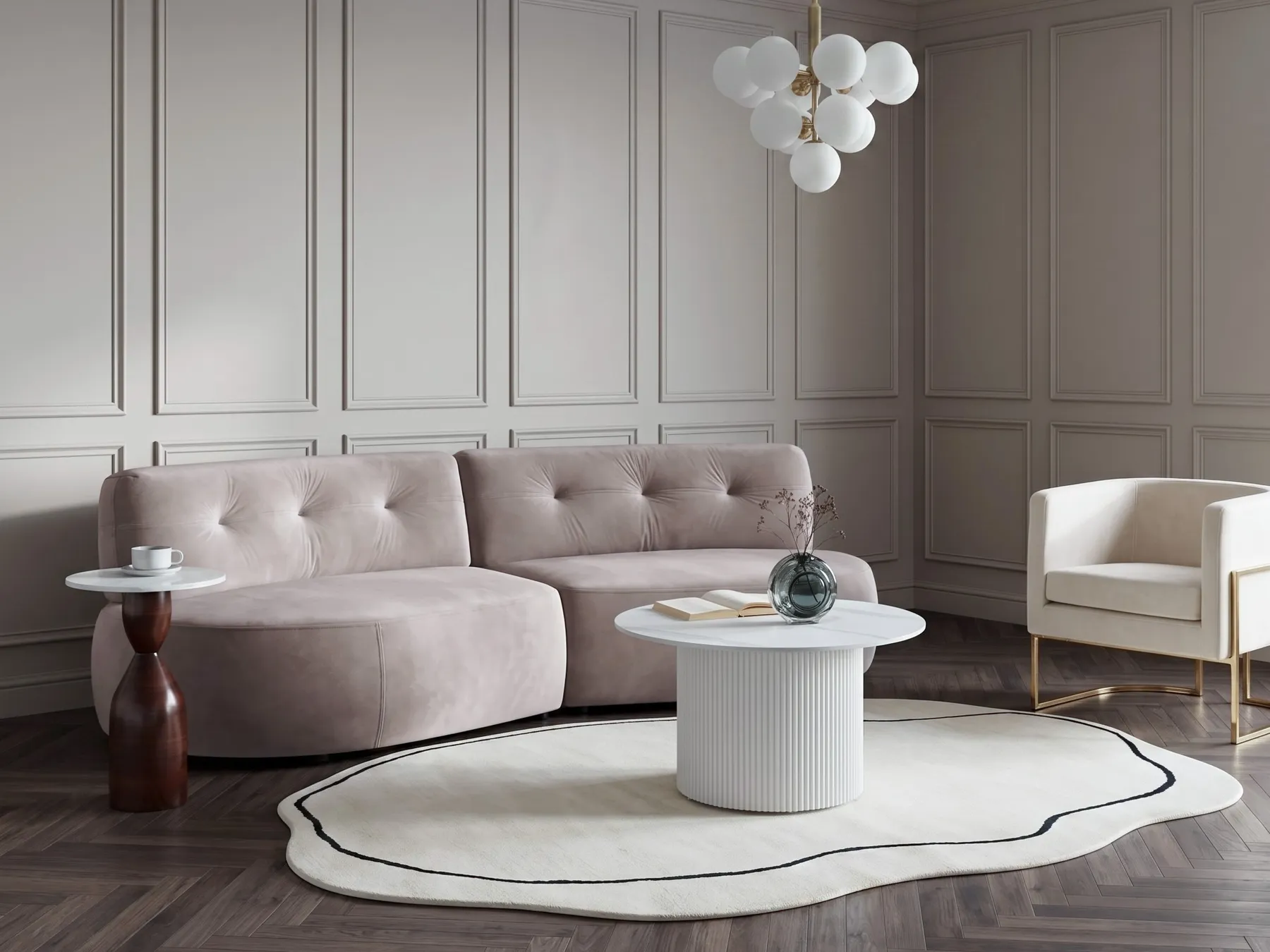 Soffa 3-sits LAERDAL Sammet Taupe_1062017
