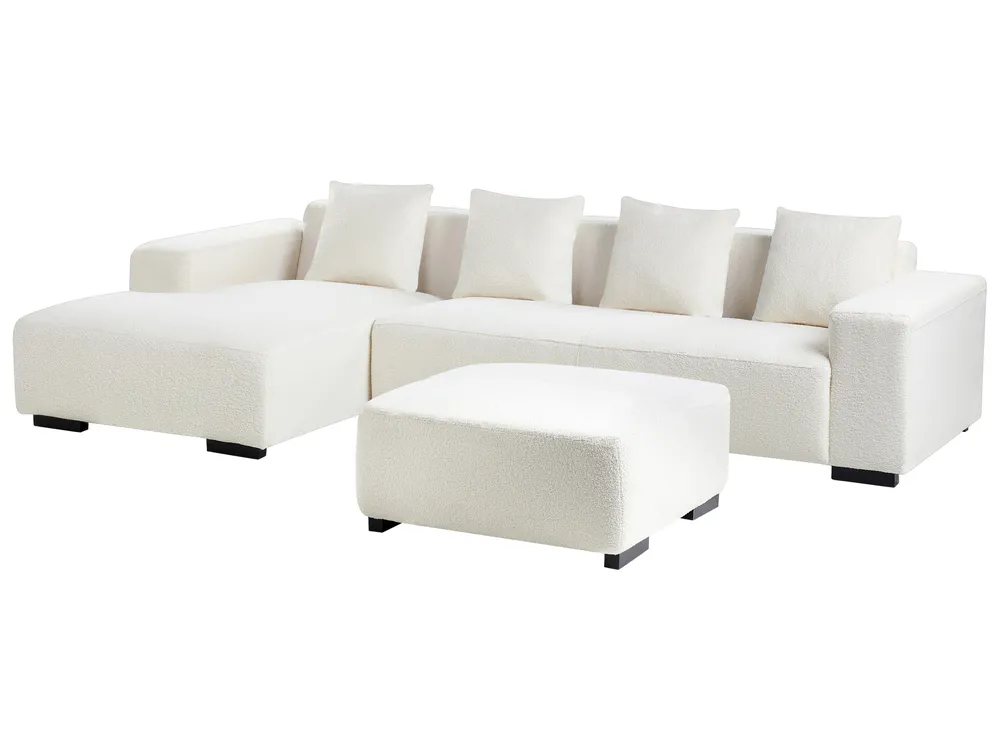 Corner Sofa 4 Seater LUNGO with Ottoman Boucle White Right Hand_962414