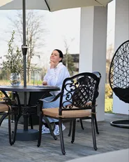 Garden Dining Set 4 Seater SALENTO with Parasol (16 Options) Metal Dark Brown_1072083
