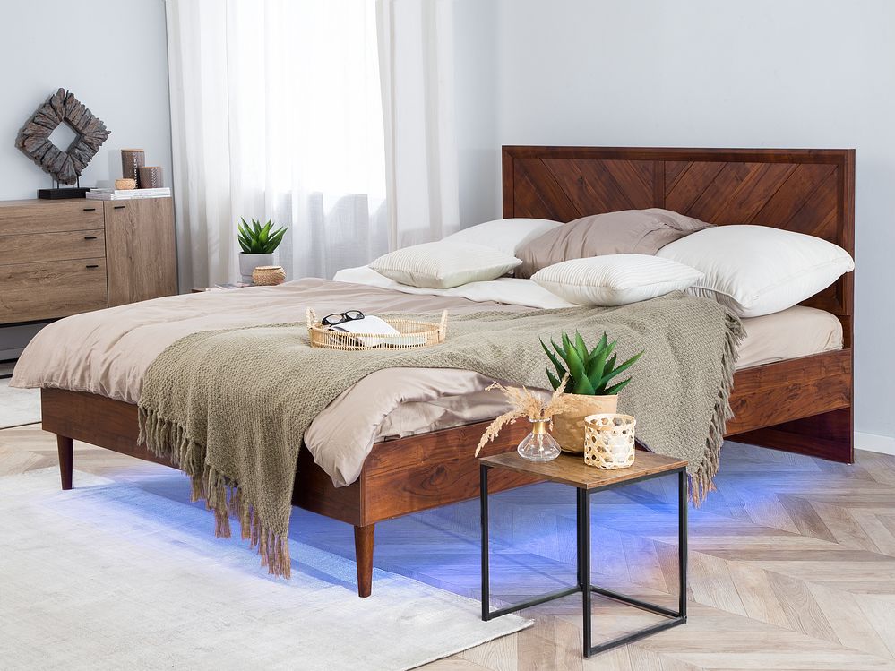 Bed with LED MIALET 180 x 200 cm (EU Super King) Dark Brown