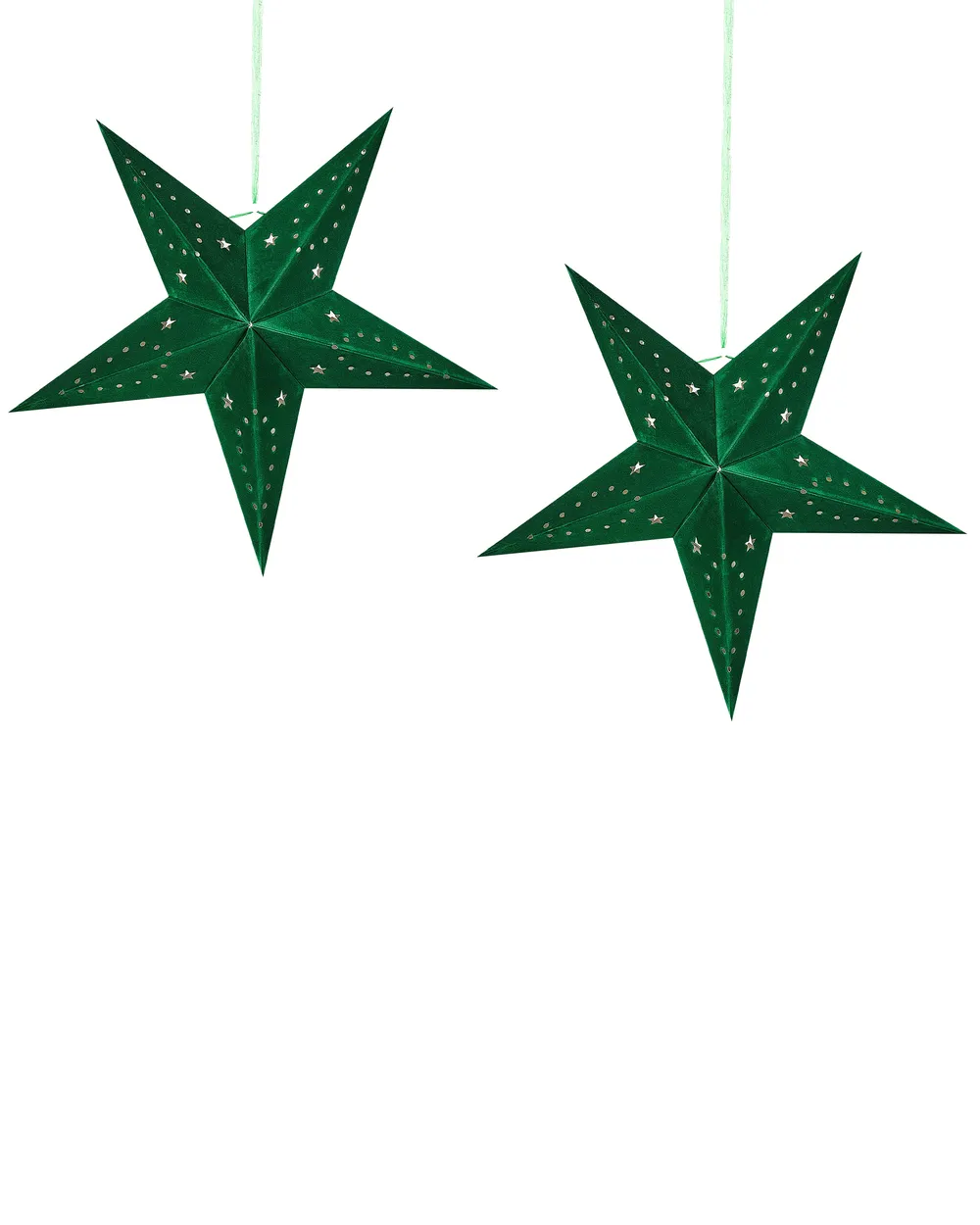 Set of 2 Hanging Decorations LED MOTTI 45 cm Star Emerald Green
