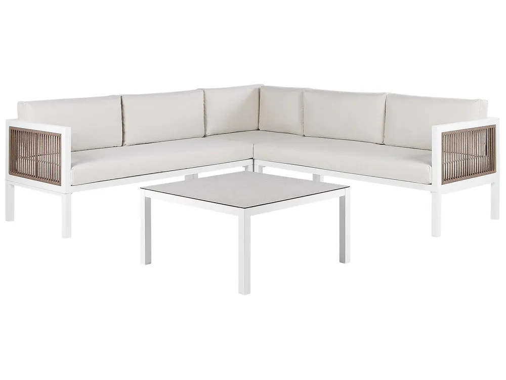 Garden Corner Sofa with Table 4 Seater BORELLO Metal Beige Left Hand_803152