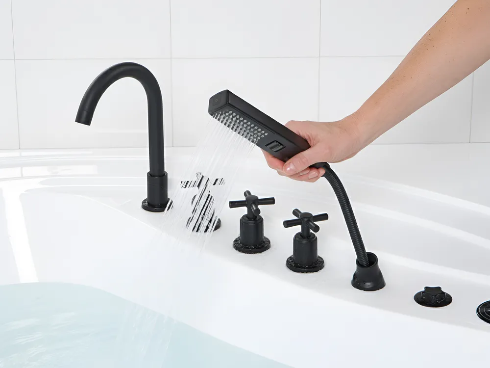 Hörnbubbelbadkar med LED MANRESA 225 x 160 cm med inbyggd Bluetooth-högtalare Vit_1029628