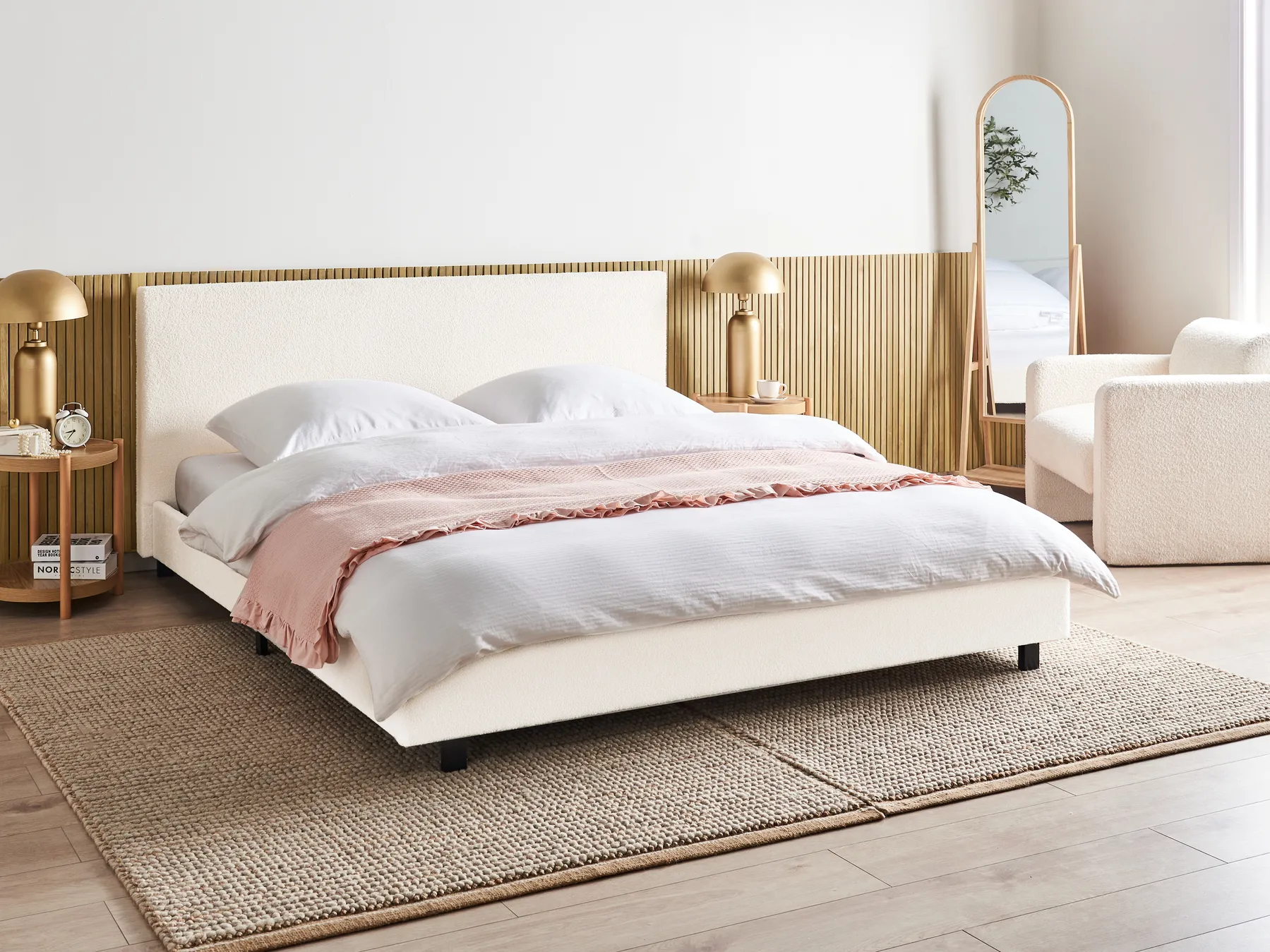 Säng med lamellram Bouclé ALBI 180 x 200 cm Off-White_981962