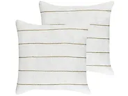 Set med 2 prydnadskuddar MILAS 50 x 50 cm Linne Vit Randigt_1185067