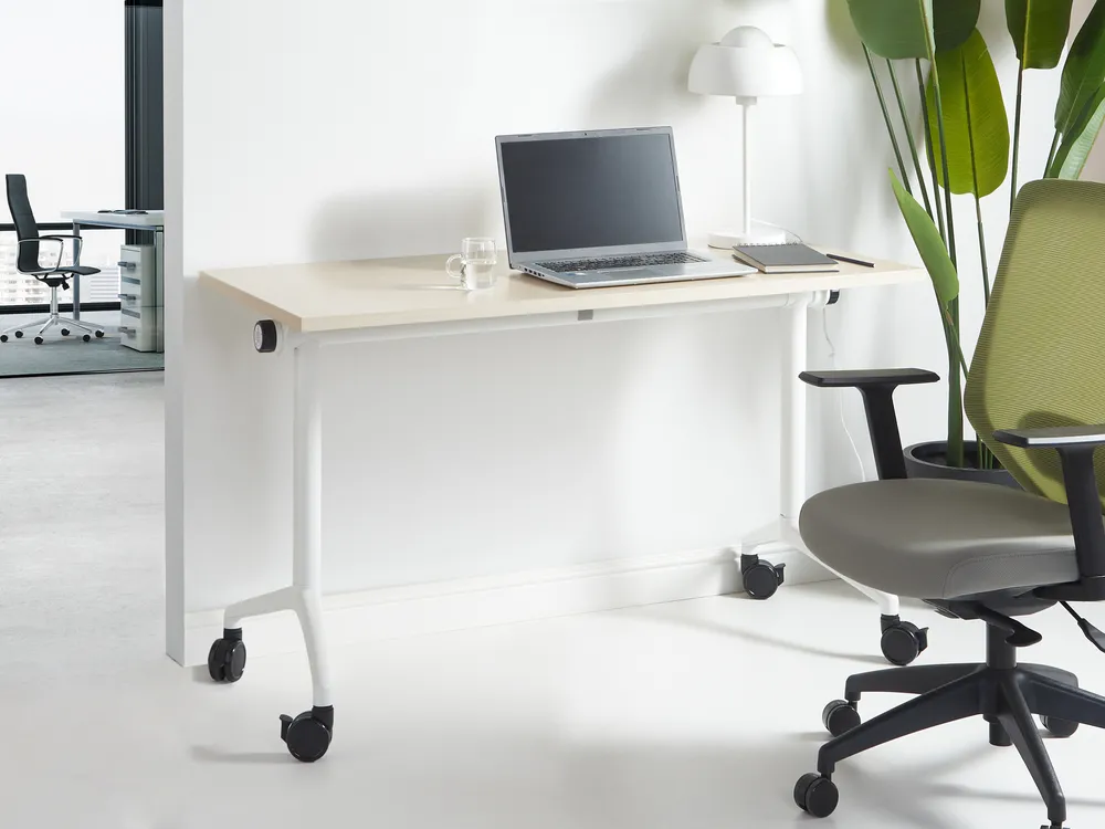 Foldable Office Desk CAVI 120 cm 60 cm with Wheels Light Brown