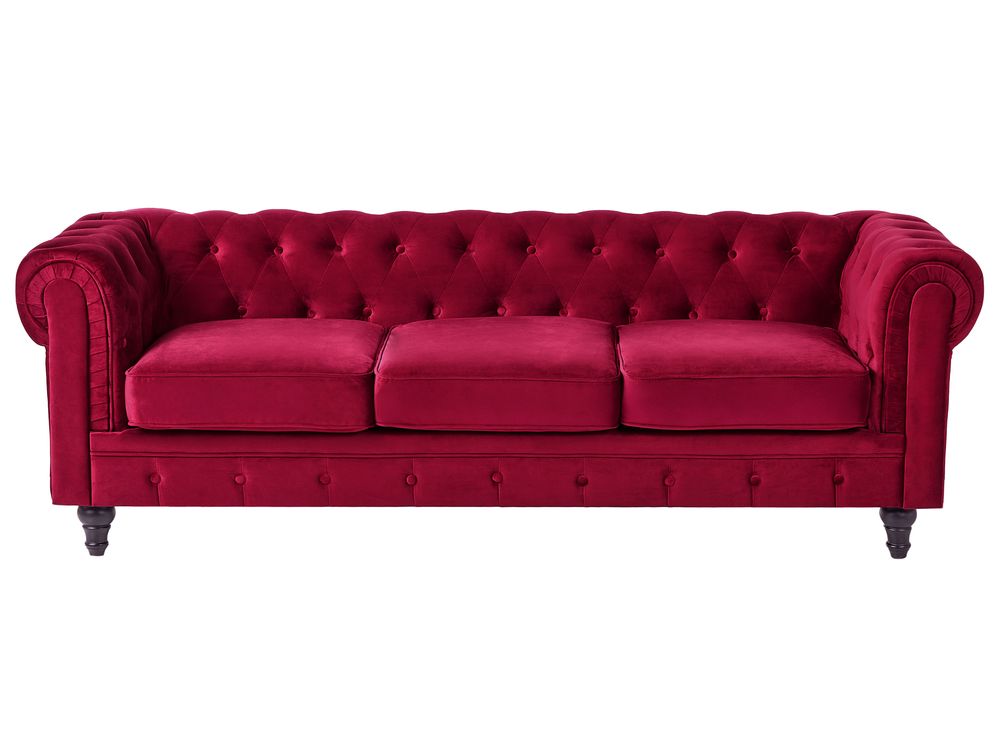 Sofa 3-seter CHESTERFIELD Fløyel Mørkerød