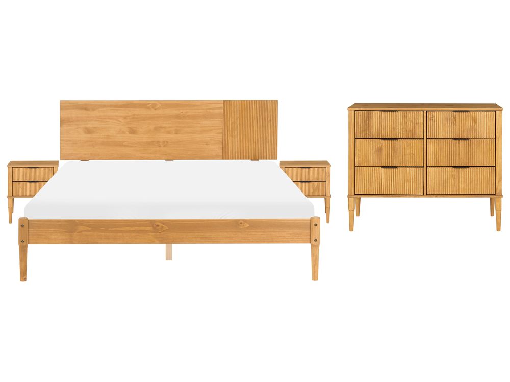 Bedroom Set Pine Wood FLAVIGNAC 160 x 200 cm (EU King Size) Light Brown