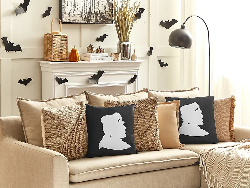 Set of 2 Decorative Cushions FRANKLINIA 45 x 45 cm Velvet Black Abstract Pattern_1178459