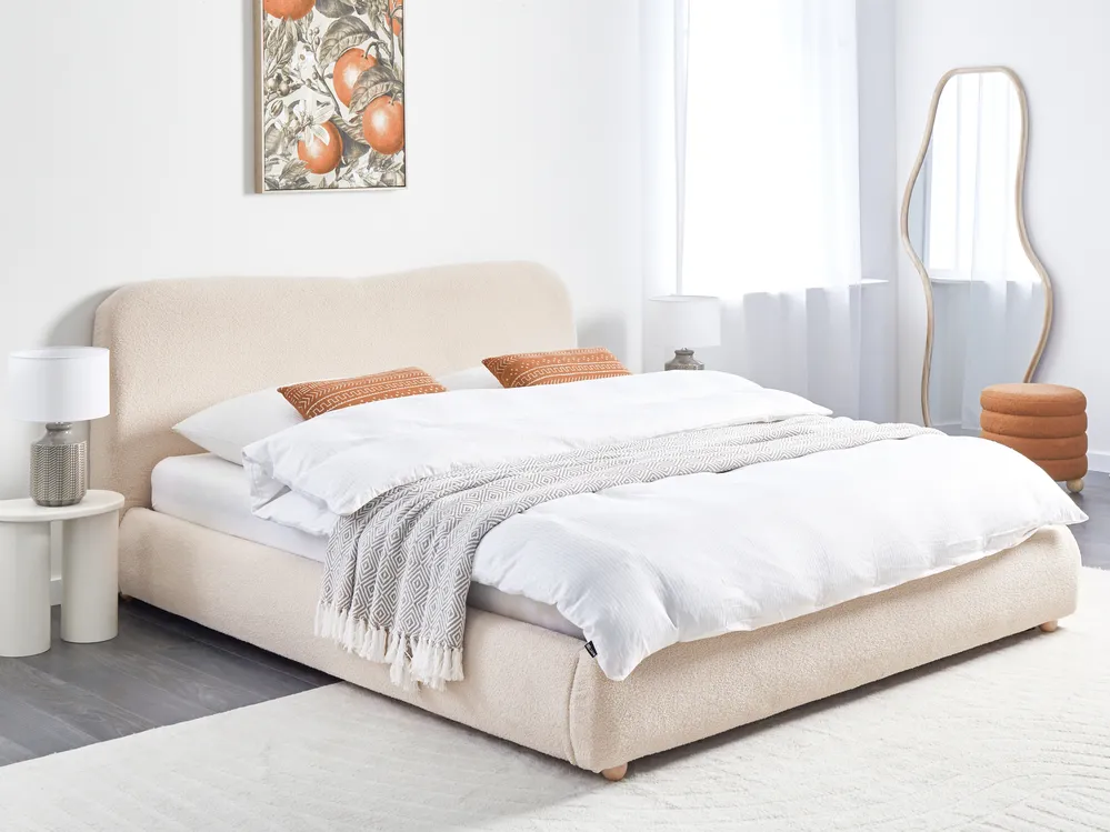 Ottoman Bed BLAGNAC Boucle Light Beige 180 x 200 cm (EU Super King)