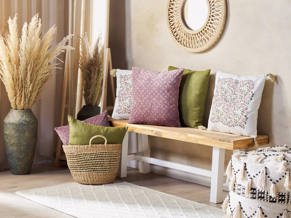 Set of 2 Decorative Cushions LARKSPUR 45 x 45 cm Velvet Pink Geometric Pattern