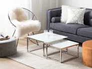 Set of 2 Coffee Tables BREA Tempered Glass White Marble_757556