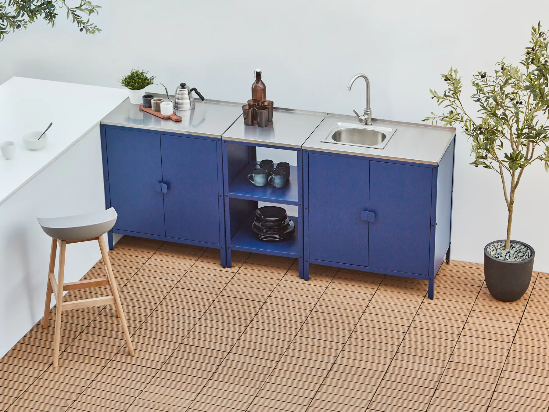 3 Piece Outdoor Kitchen Set with Sink VILAMA Blue Metal_974598