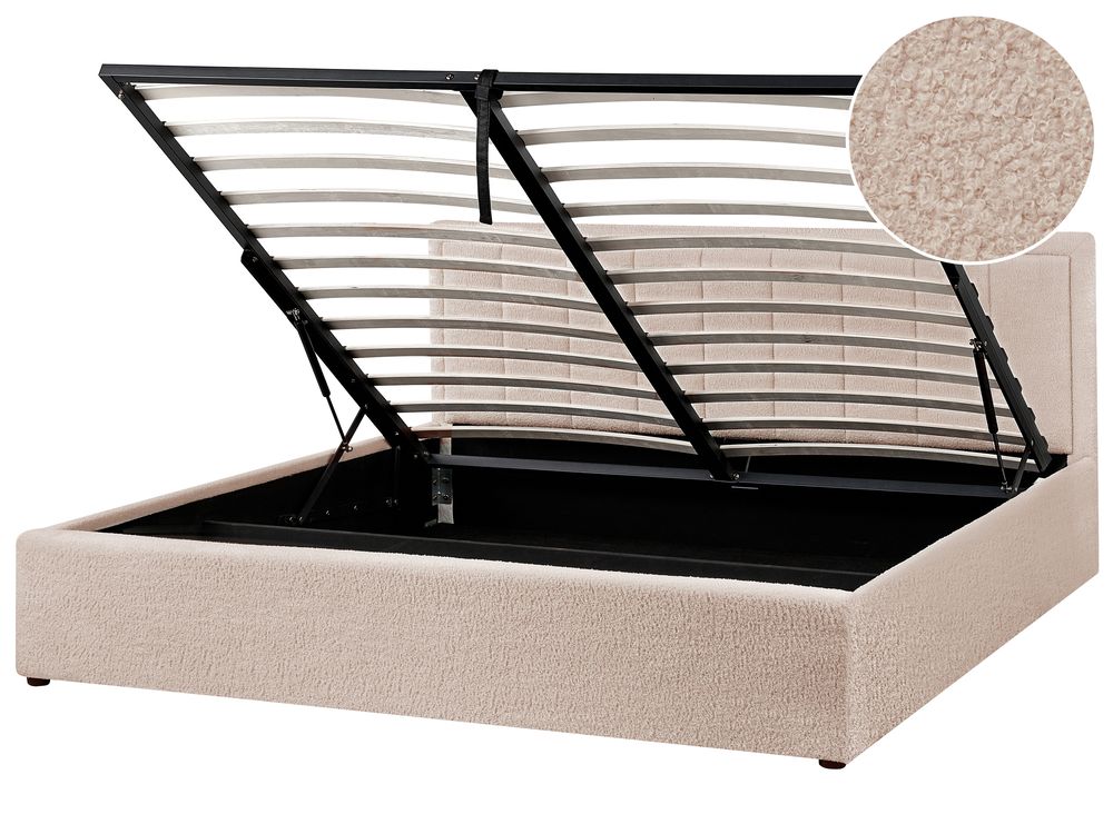 Seng med oppbevaring MONTLAUR Bouclé Beige 180 x 200 cm