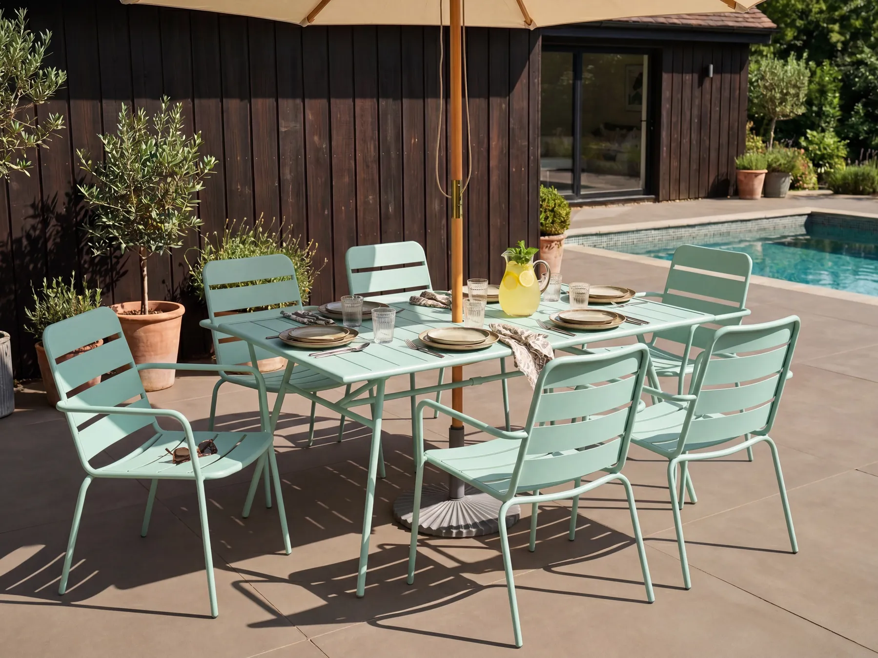 Garden Dining Set 6 Seater TERENZO Metal Mint Green_1077696