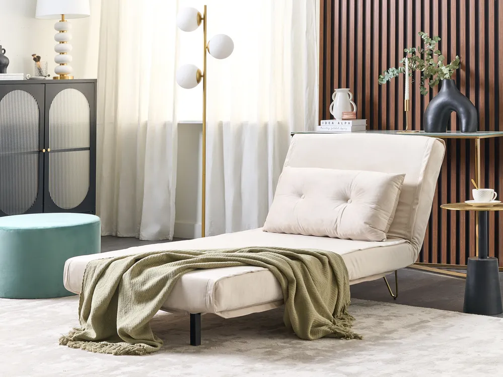 Single Sofa Bed VESTFOLD Velvet Beige_850942