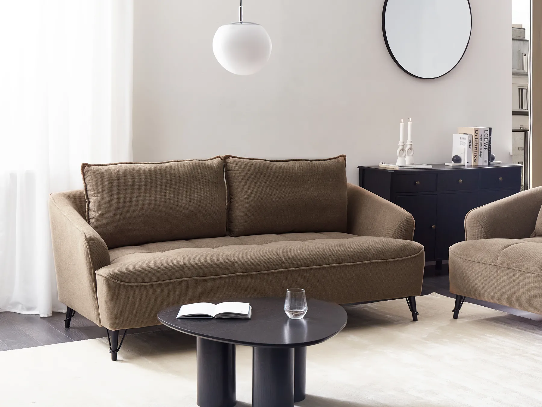 Sofa 3 Seater HOBRO Fabric Brown_949699