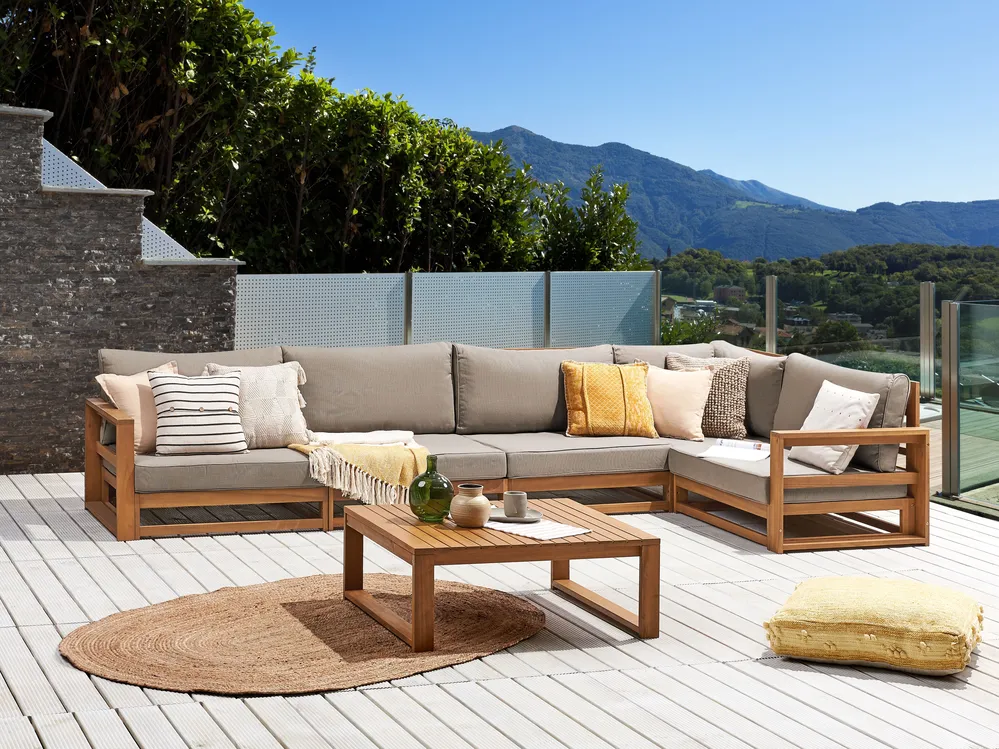 Garden Corner Sofa with Table 5 Seater TIMOR Modular Certified Acacia Wood Light Brown_905752