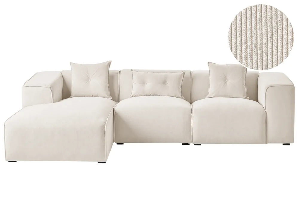 Corner Sofa 3 Seater DOLVA Corduroy Off-White Right Hand