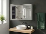 Väggmonterat badrumsskåp med spegel NAVARRA 60 cm 60 cm Vit_811247