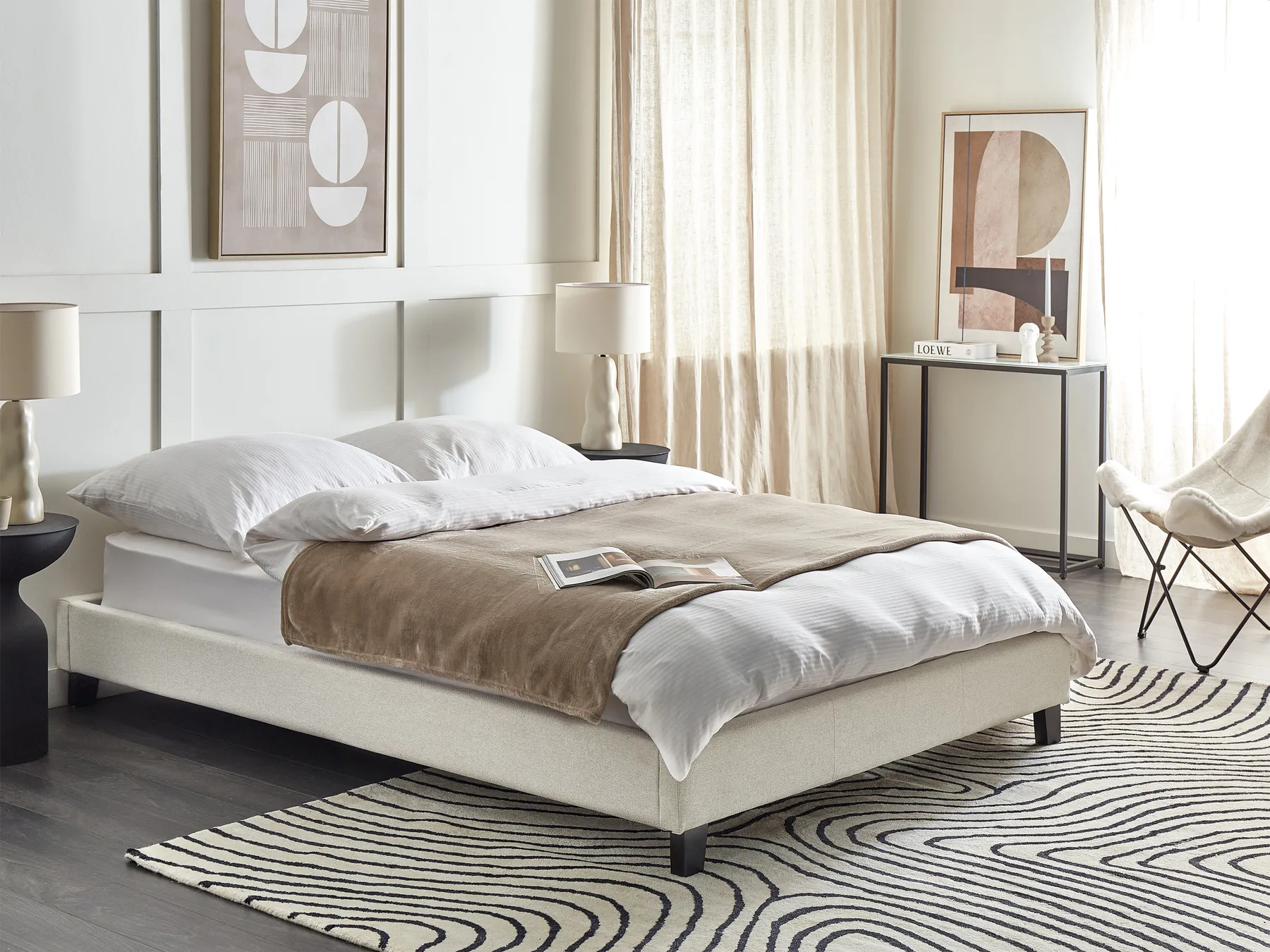 Bed without Headboard Fabric ROANNE 140 x 200 cm (EU Double) Light Beige_902954