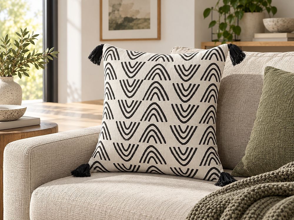 Throw Cushion MAYS 45 x 45 cm Cotton White Geometric Pattern