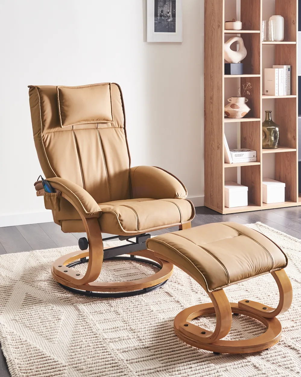 Massage Chair MAJESTIC with Footstool Faux Leather Light Brown