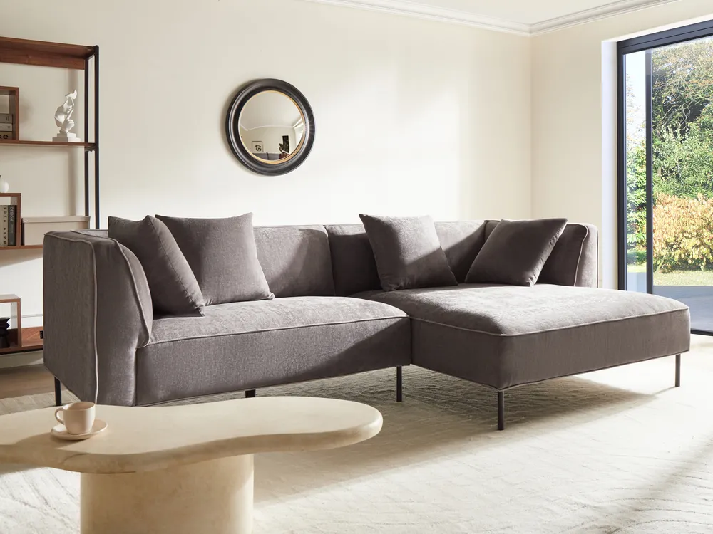 Corner Sofa 3 Seater SATER Chenille Taupe Left Hand_1019367