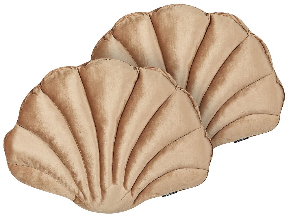 Set med 2 prydnadskuddar CONSOLIDA 47 x 35 cm Sammet Mörkbeige Monokromt