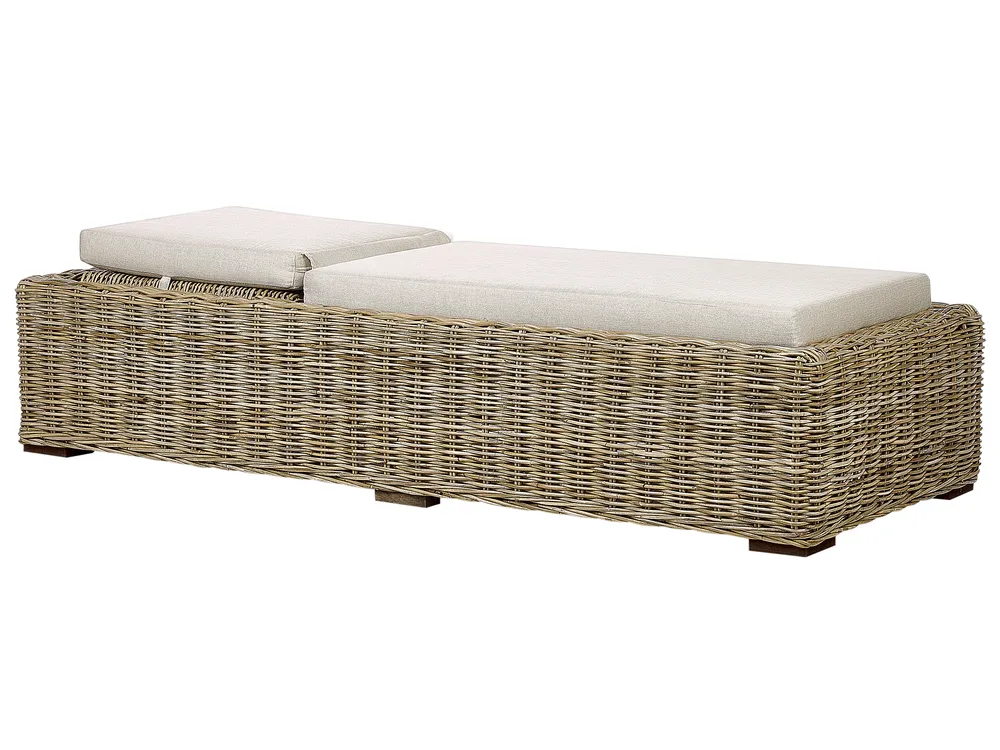 Sun Lounger with Cushion PALESE Reclining Rattan Natural_928117