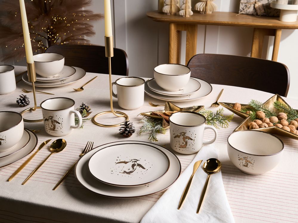 Set of 16 Dinnerware CINNAMON Stoneware Off-White