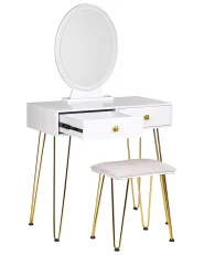 Sminkbord med spegel och pall CAEN LED Vit_844956