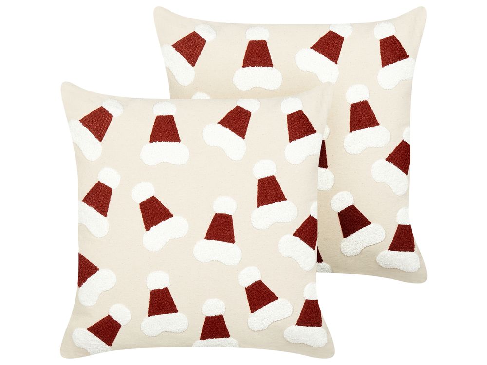 Set of 2 Decorative Cushions SUGARPLUM 45 x 45 cm Cotton Light Beige Christmas Motif