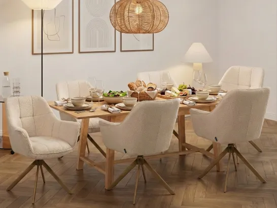 Dining Chair Swivel HAYDEN Boucle Light Beige_1047071