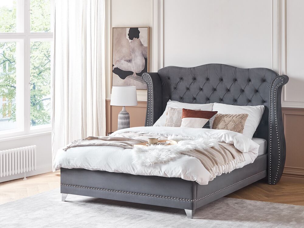 Bed Velvet AYETTE 160 x 200 cm (EU King Size) Grey