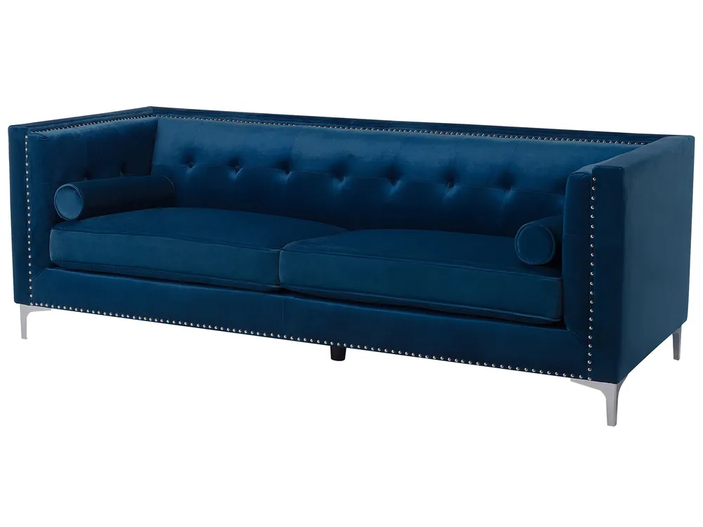 Sofa 3 Seater AVALDSENES Velvet Navy Blue_751782