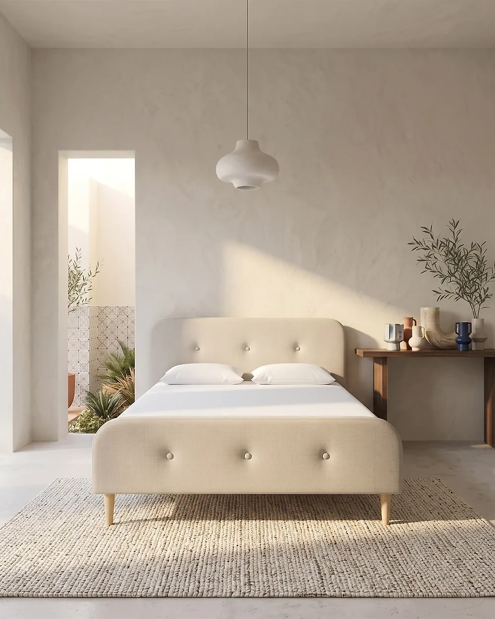 Bed Faux Linen RENNES 180 x 200 cm (EU Super King) Light Beige_1182347