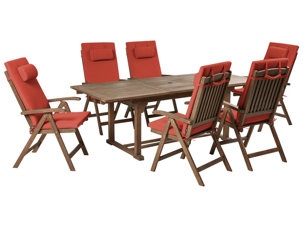 Garden Dining Set 6 Seater AMANTEA PREMIUM Acacia Wood Red