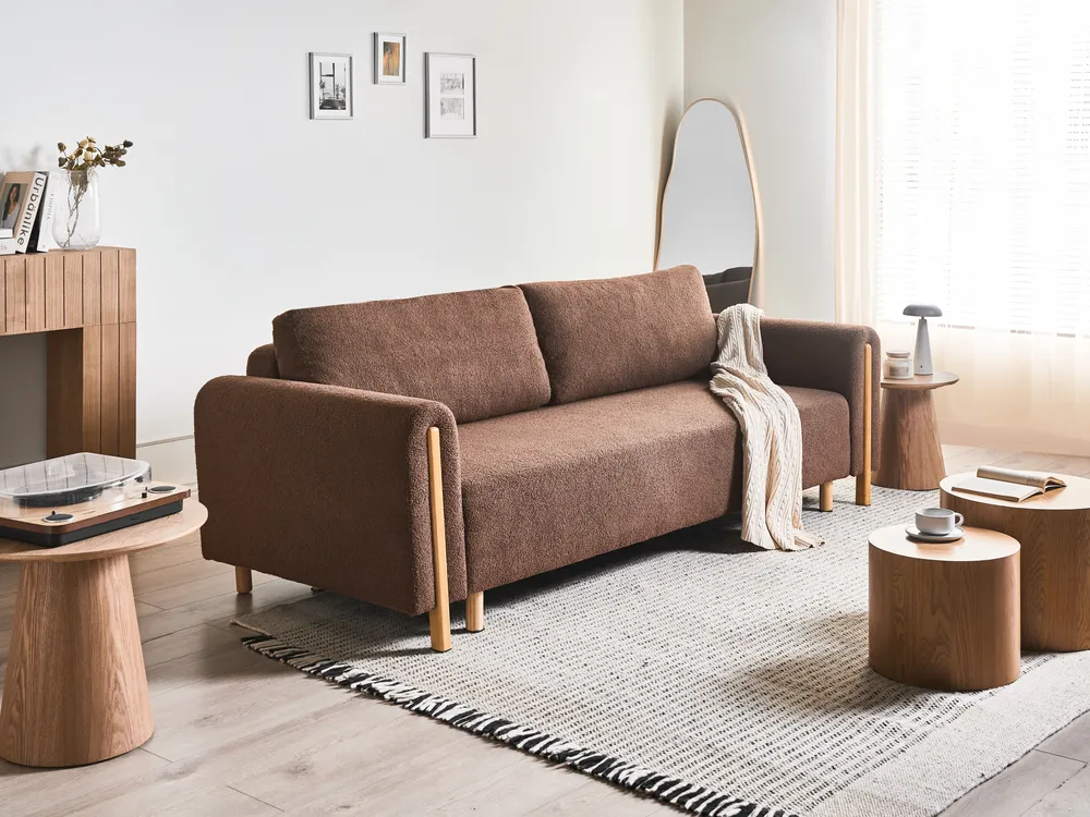 Sofa Bed 3 Seater KVAM with Storage Boucle Brown
