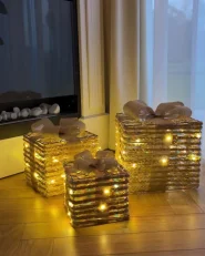 Set of 3 Christmas Decorations LED MOSSO 20/25/30 cm Christmas Gifts Beige_1041713