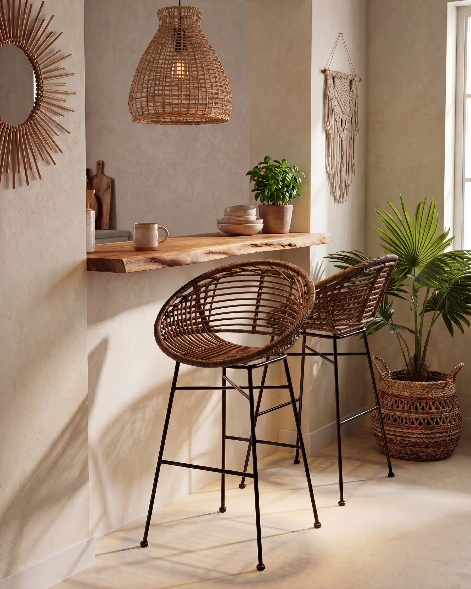 Set of 2 Bar Chairs WINDOM Rattan Brown_1072238