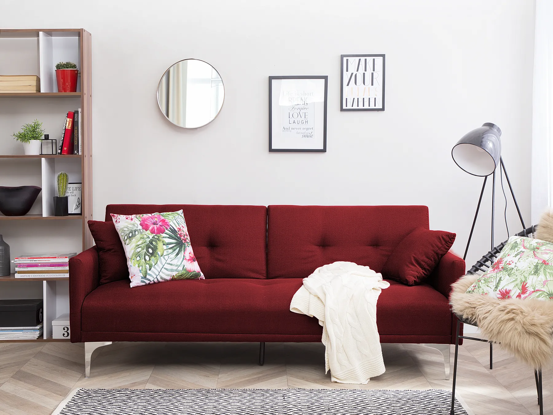 Sofa Bed 3 Seater LUCAN Fabric Dark Red_768306