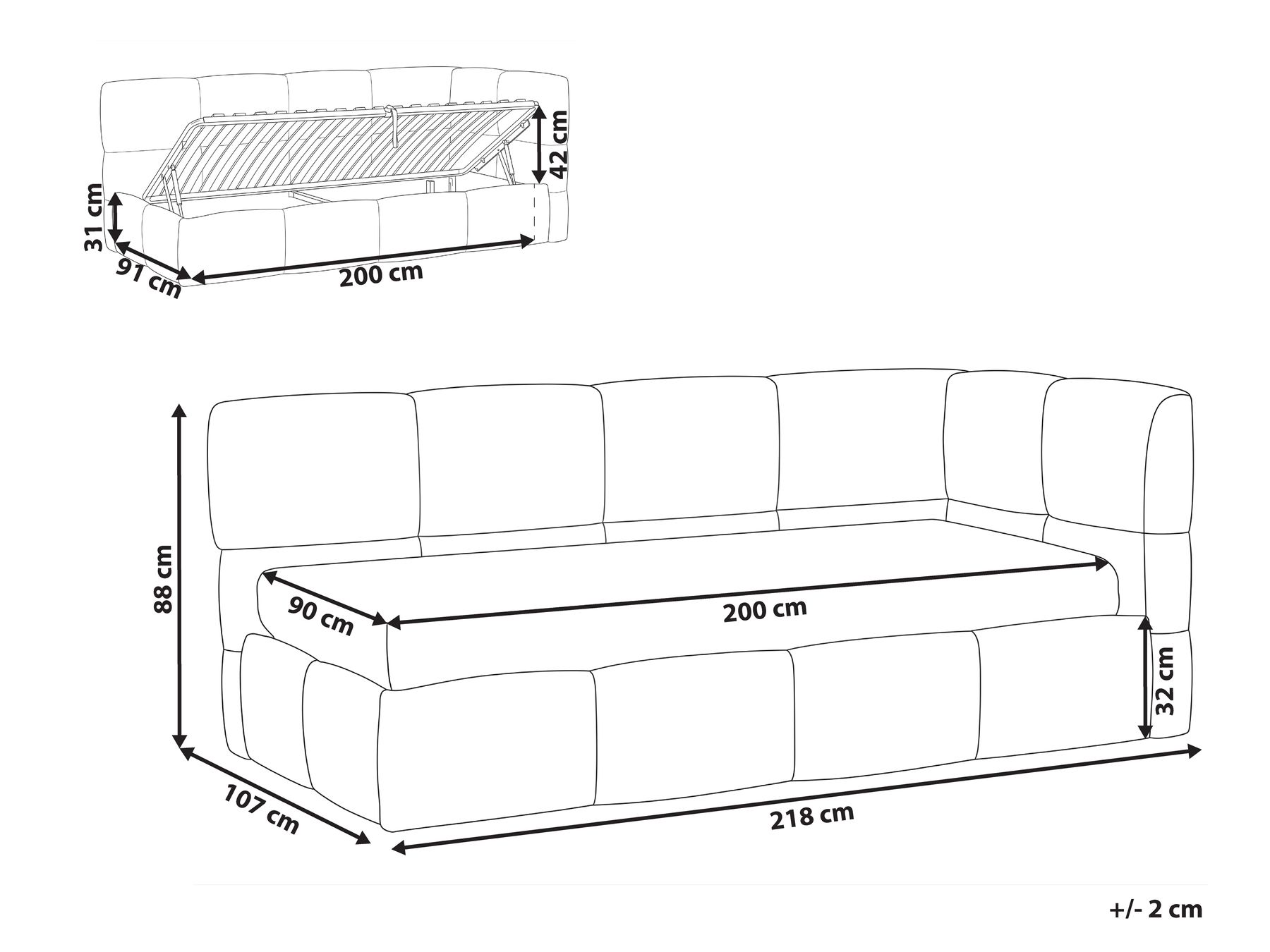 Daybed Fabric JACOU 90 x 200 cm (EU Single) with Storage Right Hand Light Beige_1092732