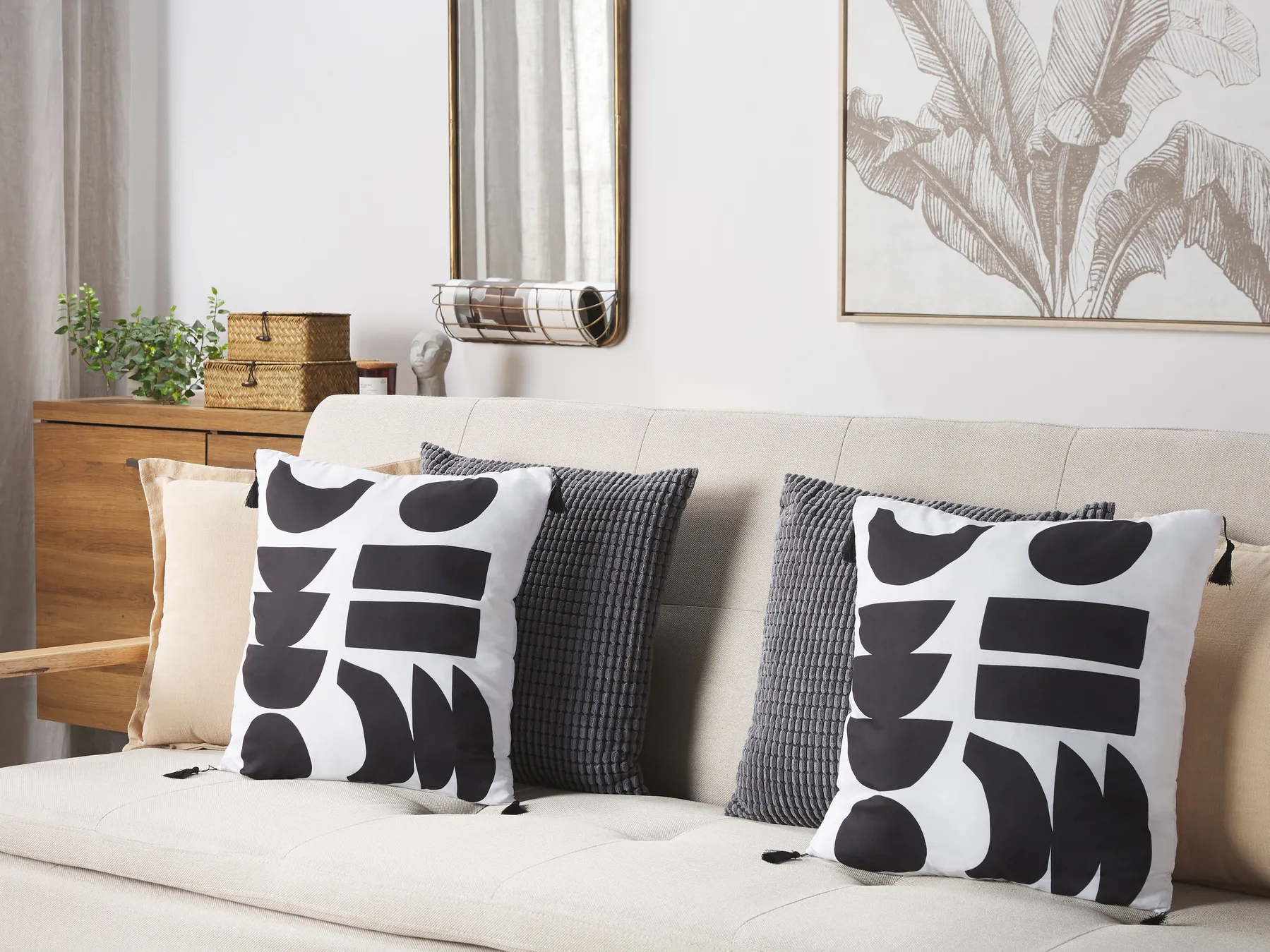 Set of 2 Decorative Cushions LIRIOPE 45 x 45 cm Black/ White Geometric Pattern_815450