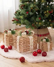 Set of 3 Christmas Decorations LED TISSO 20/25/30 cm Christmas Gifts Brown_1025148