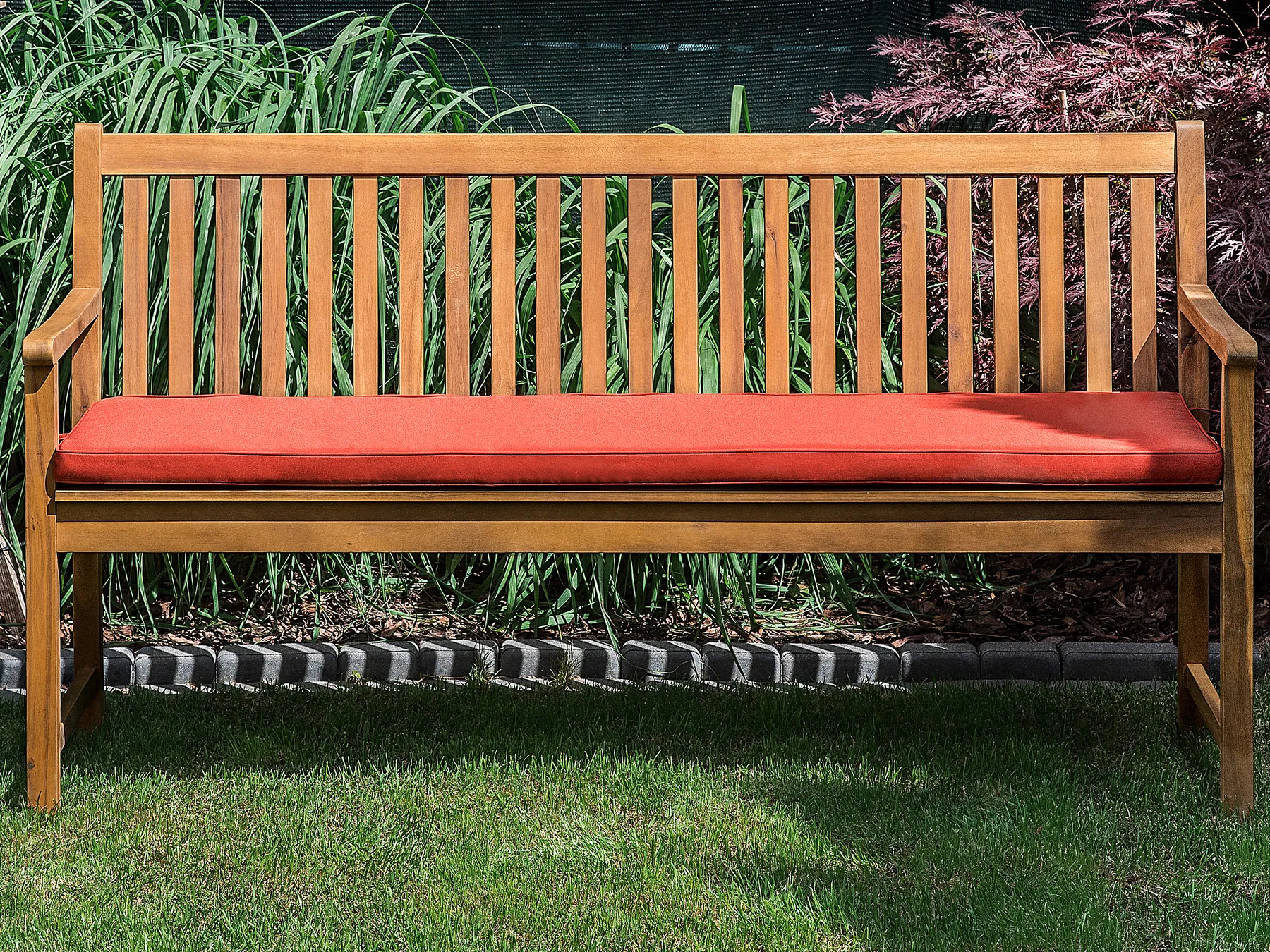 Garden Bench with Cushion VIVARA 160 cm Certified Acacia Wood Light Ash Wood Dark Red_774802