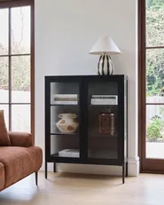 Glass Display Sideboard LERRYN 90 cm Metal Black_1108300