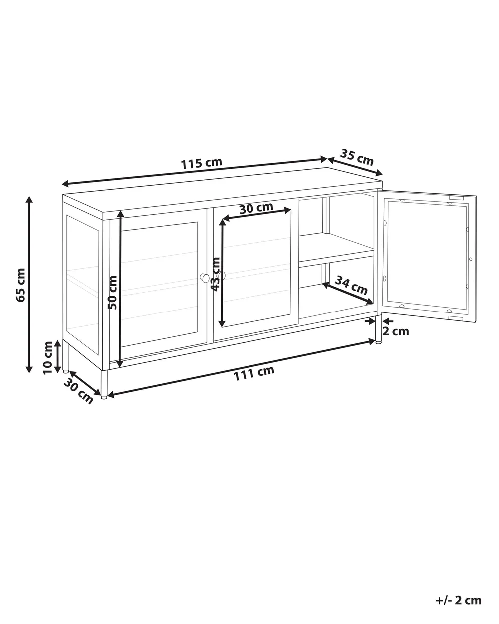 Glass Display Sideboard NEWPORT 115 cm Metal White_830348