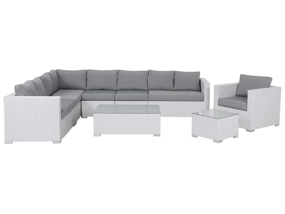 Ulkosohvaryhmä pöydällä 8-istuttava XXL modulaarinen Polyrottinki Valkoinen Oikea_66114