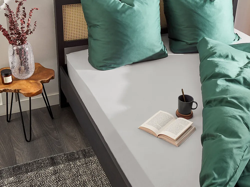 Fitted Sheet JANBU 90 x 200 cm Cotton Light Grey_1180077